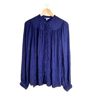 Lucky Brand Women’s Dark Blue Long Sleeve Floral Button Up Blouse Size XL